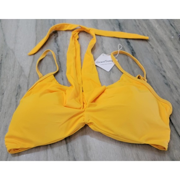 Grace Tempt Two Pc High Waisted Bikini Yellow Navy Blue Molded Padded Bra XL NWT - Picture 2 of 10